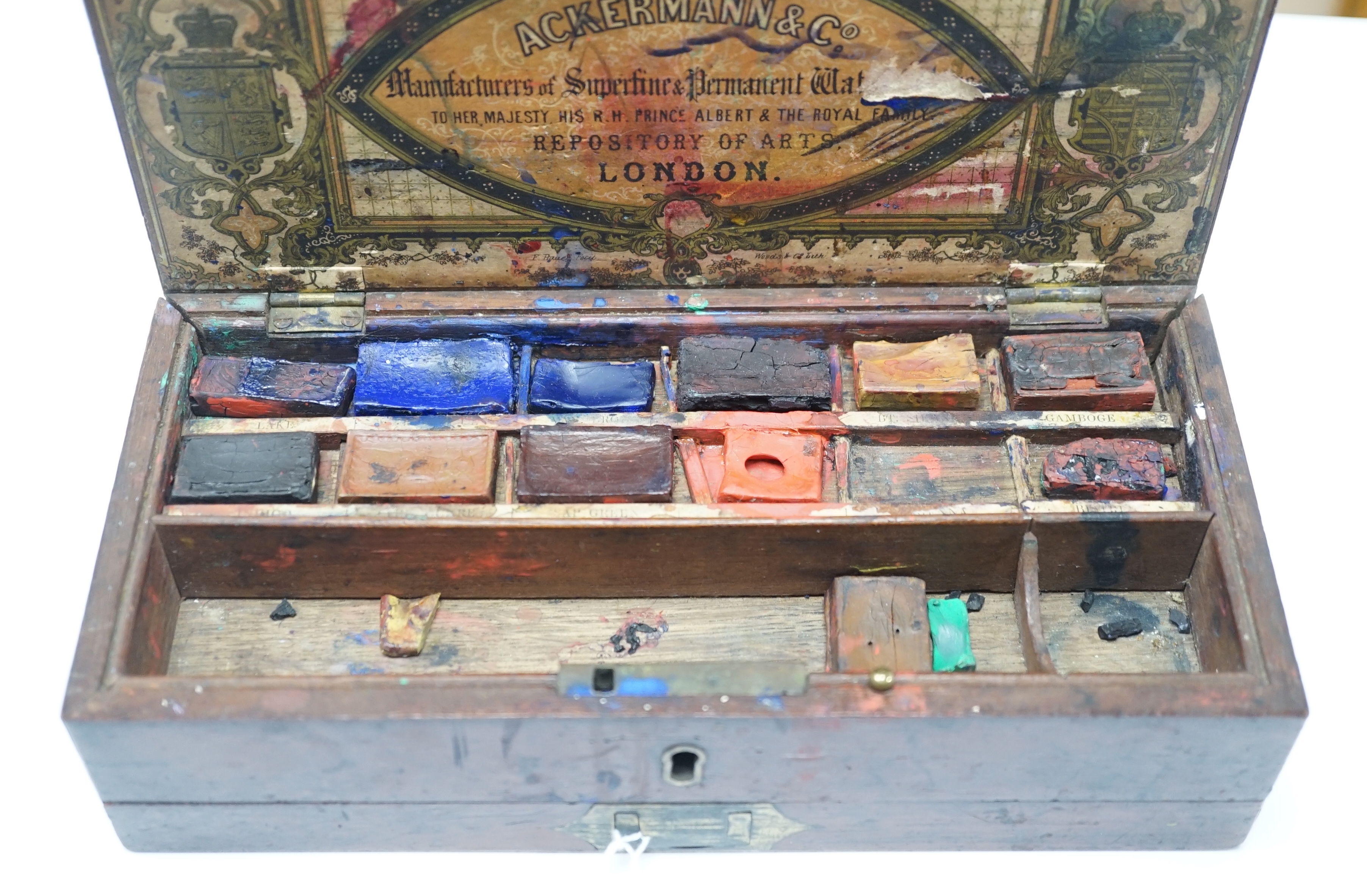 A mid 19th century Ackermann & Co. watercolour box
